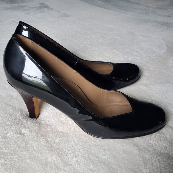 Anyi Lu Emily Black Patent Leather Round Toe Pumps size 41 - Picture 2 of 15